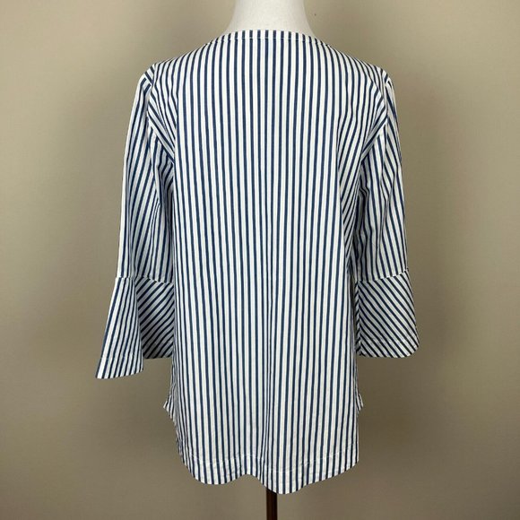 Draper James Top Womens Small Blue Striped 3/4 Bell Sleeve Cotton Ruffle Relaxed - Picture 7 of 11